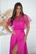 333-07 Elegancka Sukienka Na Ramiączkach Z Cekinowym Bolerkiem - fuksja