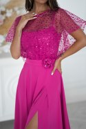 333-07 Elegancka Sukienka Na Ramiączkach Z Cekinowym Bolerkiem - fuksja
