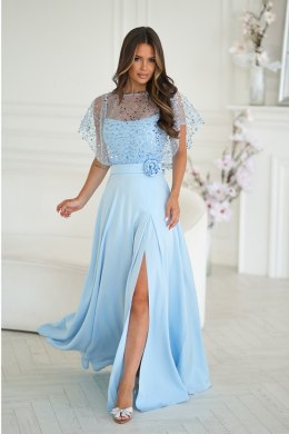 333-08 Elegancka Sukienka Na Ramiączkach Z Cekinowym Bolerkiem - Baby blue