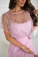 333-20 Elegancka Sukienka Na Ramiączkach Z Cekinowym Bolerkiem - brudny róż