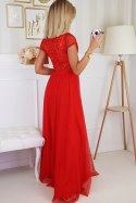 2187-02 Sukienka Z Długą Zwiewną Spódnicą - czerwony