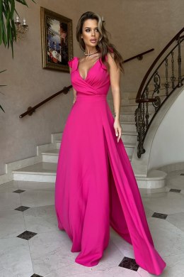 2231-07 Długa Sukienka Z Kokardami - malinowy