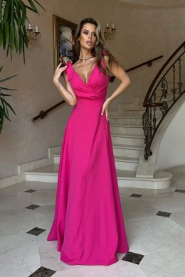 2231-07 Długa Sukienka Z Kokardami - malinowy