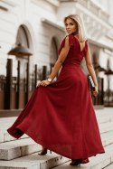 2231-10 Długa Sukienka Z Kokardami - bordowy