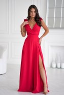 231-02 Długa Sukienka Z Kokardami - czerwony