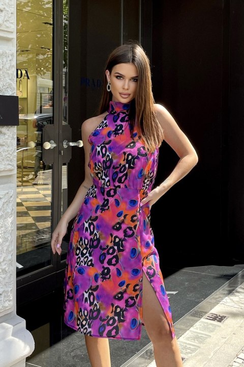 261-07 Sukienka Z Wiązaniem Na Szyi - wielokolorowy