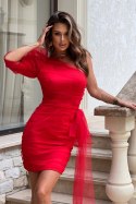 274-02 Sukienka Na Jedno Ramię - czerwony