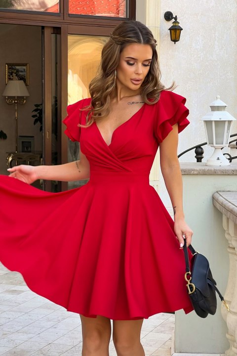 281-02 Sukienka Z Falbanami - czerwony