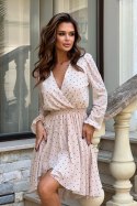 287-21 Sukienka Szyfonowa W Groszki - beżowy