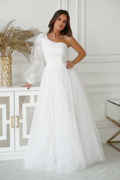 303-04 Sukienka Balowa Na Jedno Ramię - Ecru