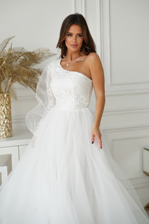 303-04 Sukienka Balowa Na Jedno Ramię - Ecru