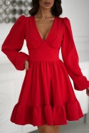 322-02 Krótka Sukienka Z Bufkami - czerwony
