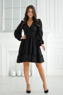 322-06 Krótka Sukienka Z Bufkami - czarny