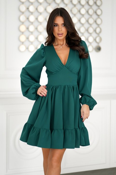 322-13 Krótka Sukienka Z Bufkami - butelkowy