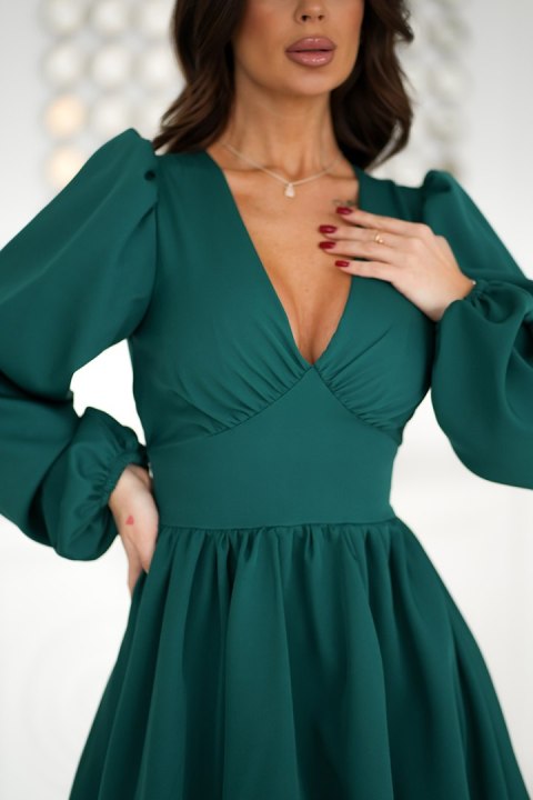 322-13 Krótka Sukienka Z Bufkami - butelkowy