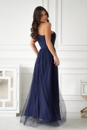 323-01 Sukienka Wieczorowa Z Cekinami I Rozcięciem - Granatowy