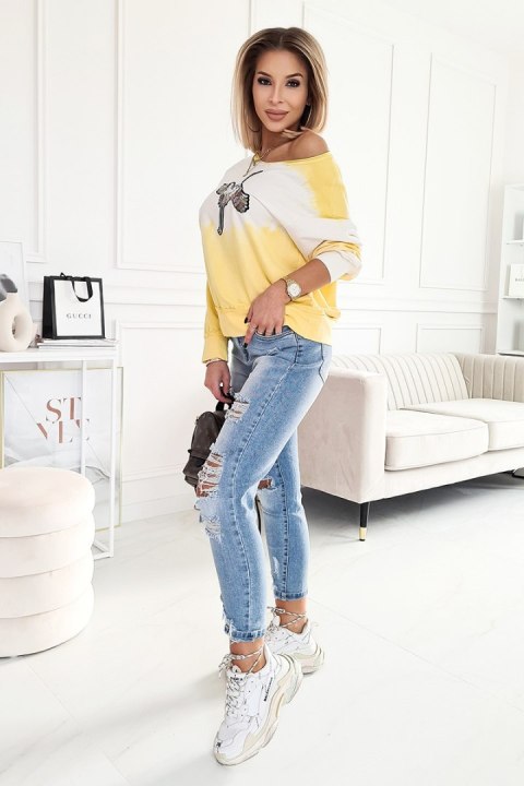 109-09 Bluza Farbowana Z Ptakiem - żółty