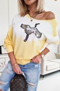 109-09 Bluza Farbowana Z Ptakiem - żółty