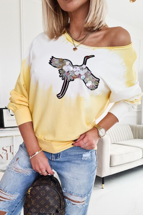109-09 Bluza Farbowana Z Ptakiem - żółty