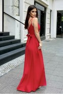 239-02 Długa Sukienka Na Ramiączkach Z Połyskiem - czerwony