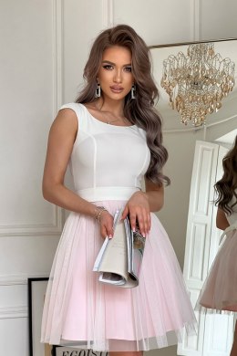 283-32 Sukienka Lekko Rozkloszowana Z Tiulem - różowy