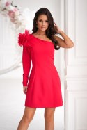 319-02 Krótka Sukienka Z Różą - czerwony