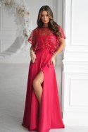 333-02 Elegancka Sukienka Na Ramiączkach Z Cekinowym Bolerkiem - czerwony