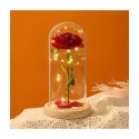 Kryształowa wieczna róża pojedyncza pod szklaną kopułą LED ROZ15