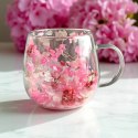 Szklanka termiczna z kwiatami w środku, gipsówka hortensje róż 350 ml 1szt SZK182