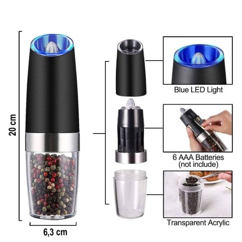 ZESTAW 2 ELEKTRYCZNYCH MŁYNKÓW GRAWITACYJNYCH DO SOLI I PIEPRZU BRUNBESTE BB-2802 ZESTAW 2 ELEKTRYCZNYCH MŁYNKÓW GRAWITACYJNYCH DO SOLI I PIEPRZU BRUNBESTE BB-2802