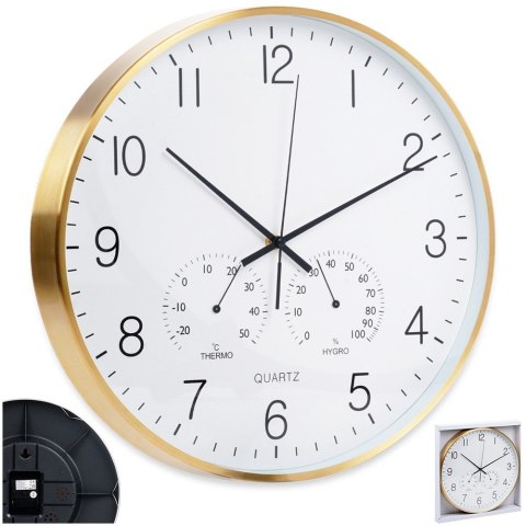 Zegar ścienny na ścianę z termometrem i higrometrem biały złoty 38cm VILDE 568133