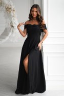 336-06 Długa Suknia Wieczorowa Z Metalicznym Połyskiem - czarny