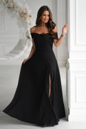 336-06 Długa Suknia Wieczorowa Z Metalicznym Połyskiem - czarny