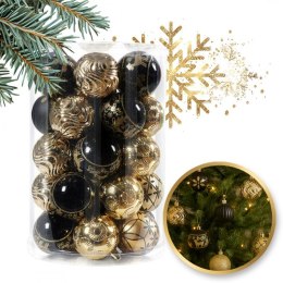 Komplet bombek bożonarodzeniowych bombki 34 sztuki w opakowaniu złote czarne średnica 6cm BSN74