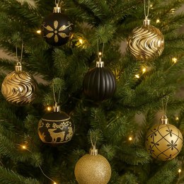 Komplet bombek bożonarodzeniowych bombki 34 sztuki w opakowaniu złote czarne średnica 6cm BSN74