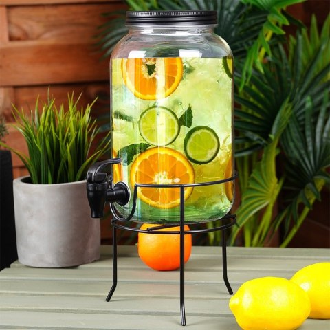 SŁÓJ SŁOIK DO NAPOJÓW Z KRANIKIEM I STOJAKIEM CZARNY DYSTRYBUTOR NA NAPOJE WODĘ LEMONIADĘ 3.2L VILDE 139608