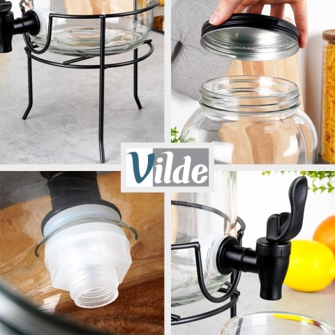 SŁÓJ SŁOIK DO NAPOJÓW Z KRANIKIEM I STOJAKIEM CZARNY DYSTRYBUTOR NA NAPOJE WODĘ LEMONIADĘ 3.2L VILDE 139608