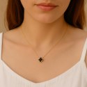 Naszyjnik stal szlachetna pozłacana 14k złotem, czarna koniczynka NST2205