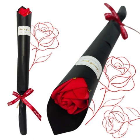 Pojedyncza zapachowa róża mydlana w ozdobnym papierze z kokardą BUK12CZE