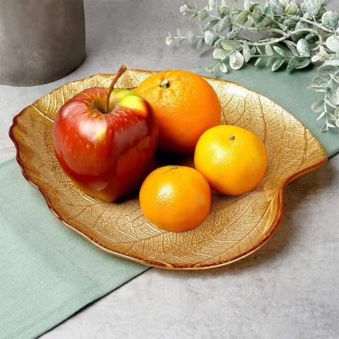 Talerz do serwowania szklany złoty liść 27.5x24cm VILDE 139735