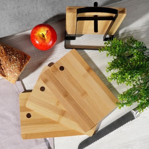 Zestaw komplet desek deski do krojenia bambusowe ze stojakiem 6SZT 22x14cm EXCELLENT HOUSEWARE 259076