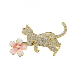 Broszka ozdobna emaliowana - kotek z kwiatkiem BZ211