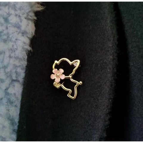 Broszka ozdobna emaliowana - piesek z kwiatkiem BZ210