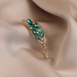 Broszka ozdobna - zielony kłos z cyrkoniami BZ214