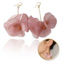 Kolczyki wiszące, efektowne tiulowe z koralikami pudrowy róż K1702