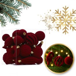 Komplet bombek na choinkę w opakowaniu, bombki welurowe 28szt. bordowe BSN76