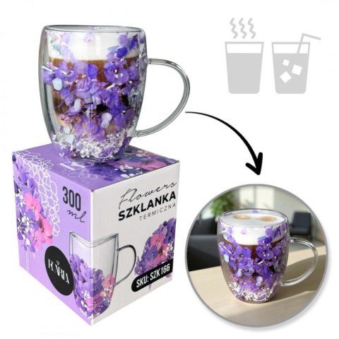 Szklanka termiczna z kwiatami w środku, gipsówka hortensje 300 ml 1szt SZK166