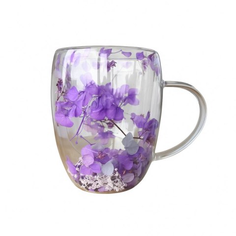 Szklanka termiczna z kwiatami w środku, gipsówka hortensje 300 ml 1szt SZK166