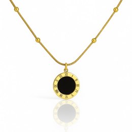 Dwustronny naszyjnik stal szlachetna pozłacana 14k złotem, czarna lub perłowa tarcza zegara NST2226