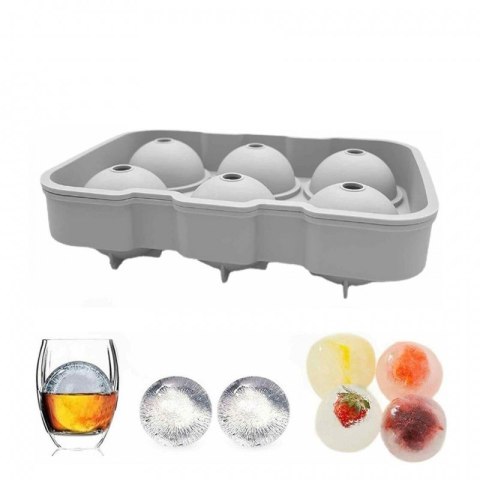 Foremki silikonowe do kostek lodów, na 6 dużych kulek lodu, szary FNL01